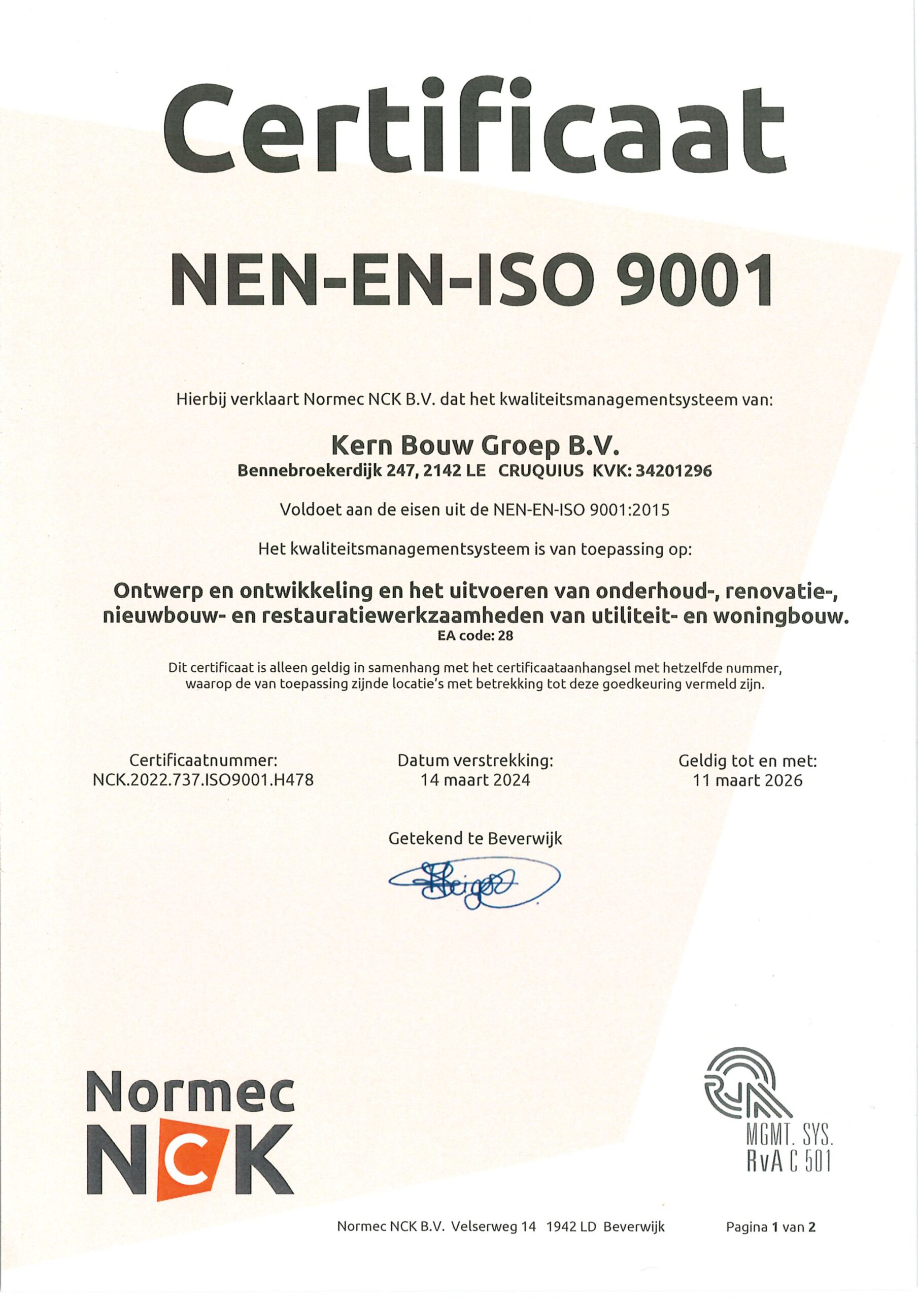 NEN-EN-ISO 9001 Certificaat