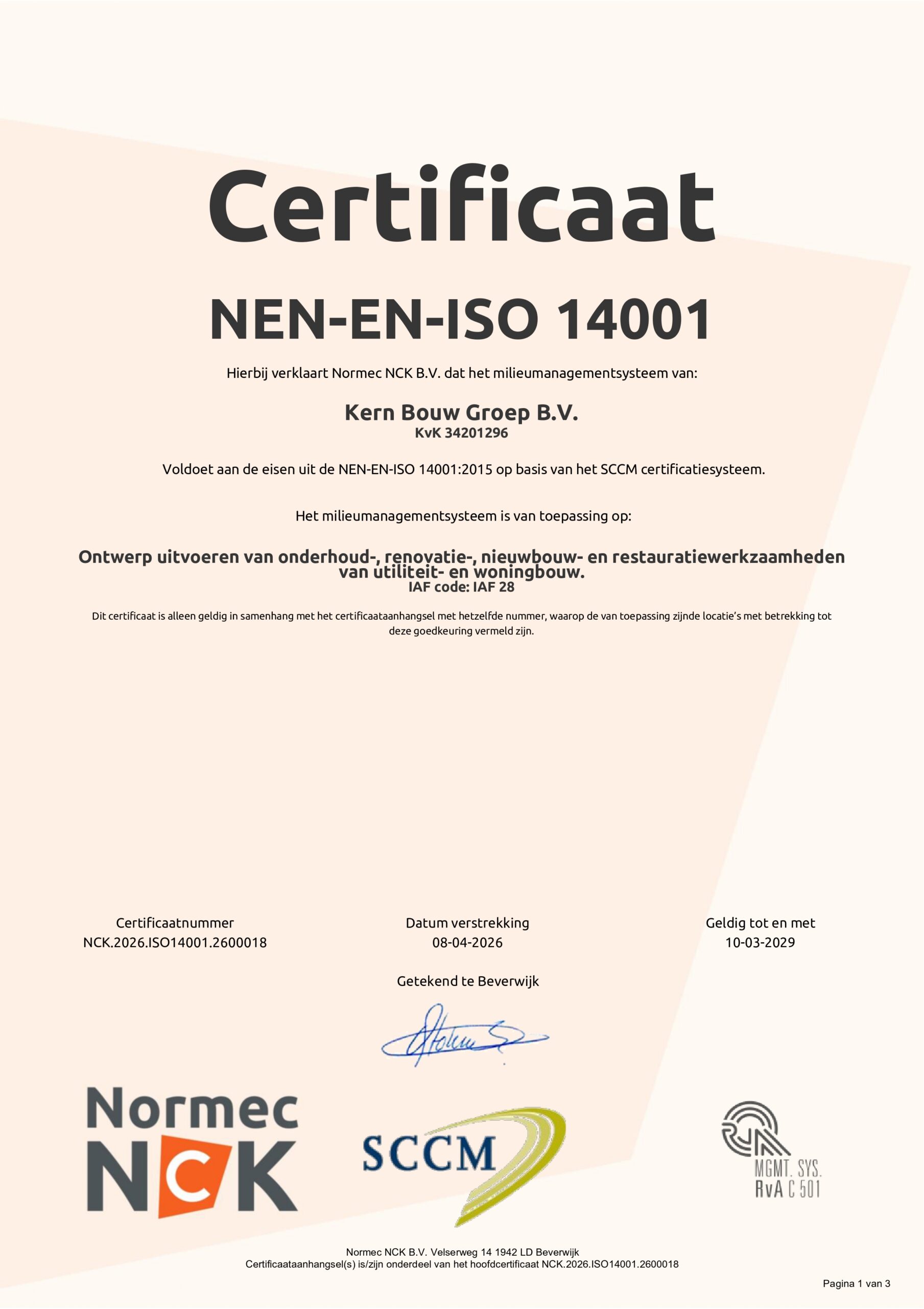 NEN-EN-ISO 14001 Certificaat