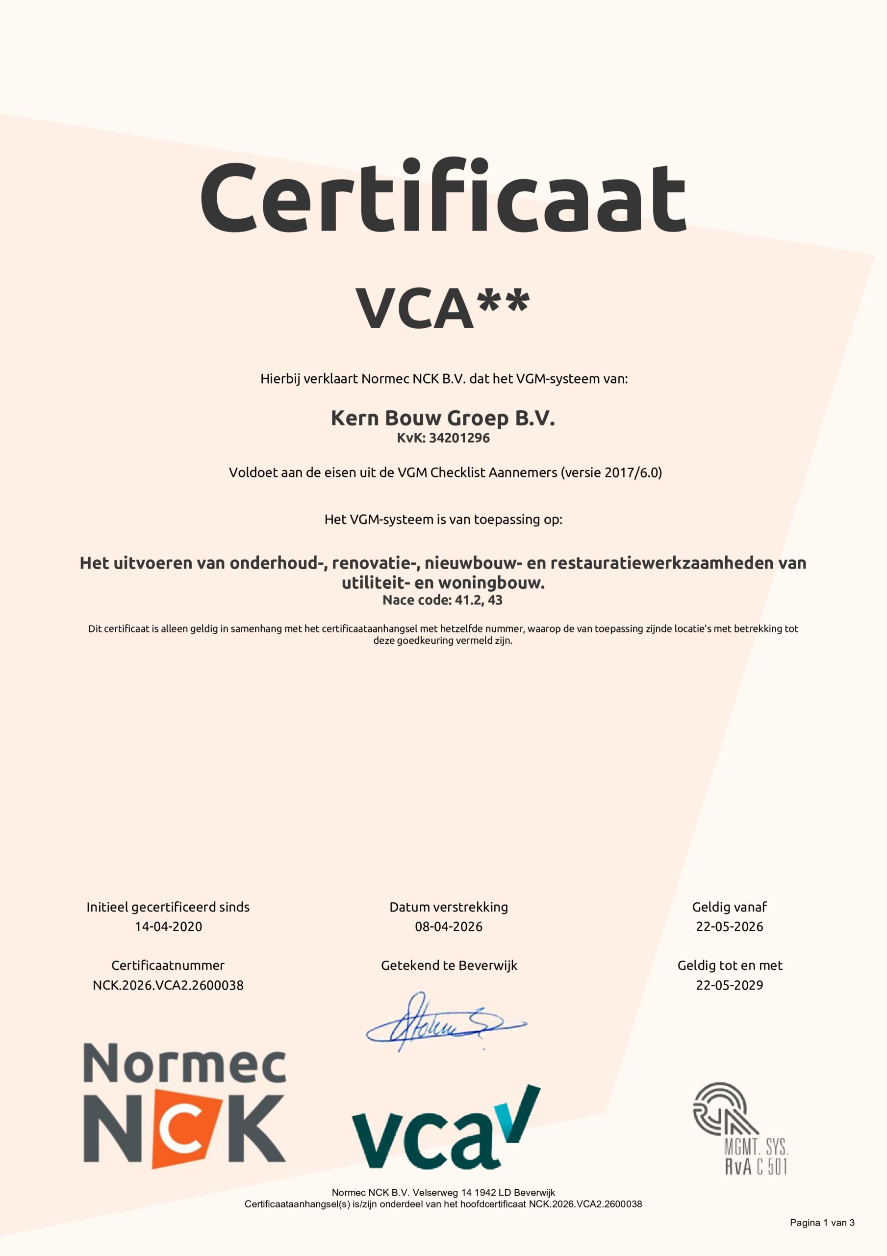 VCA** Certificaat